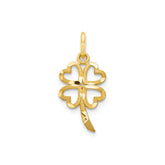 10K Yellow Gold Four Leaf Clover Charm Pendant, Heart Design, 20mm x 10mm